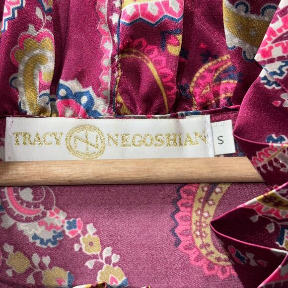 Tracy Negoshian Shiny Maximalist Paisley Dress Small Ruffle Boho Witchy Fairy - Picture 3 of 6